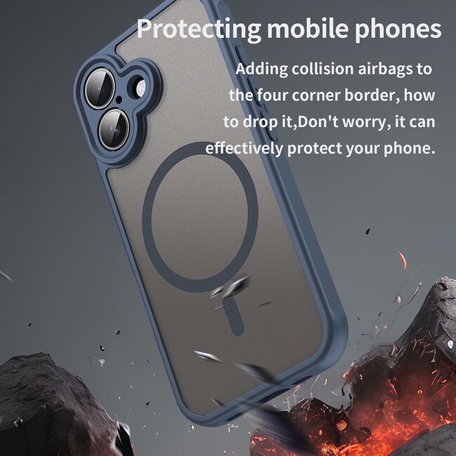 Husa pentru  iPhone 16 cu protectie pentru lentile si MagSafe EasyCharge, Ghost Series Anti-ingalbenire, frosted - Albastru