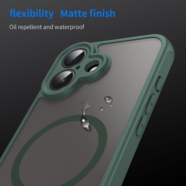 Husa pentru  iPhone 16 cu protectie pentru lentile si MagSafe EasyCharge, Ghost Series Anti-ingalbenire, frosted - Verde
