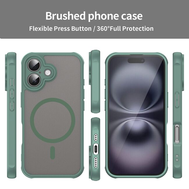 Husa pentru  iPhone 16 cu protectie pentru lentile si MagSafe EasyCharge, Ghost Series Anti-ingalbenire, frosted - Verde