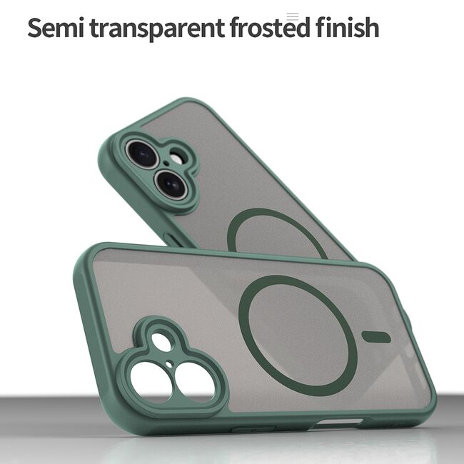 Husa pentru  iPhone 16 cu protectie pentru lentile si MagSafe EasyCharge, Ghost Series Anti-ingalbenire, frosted - Verde