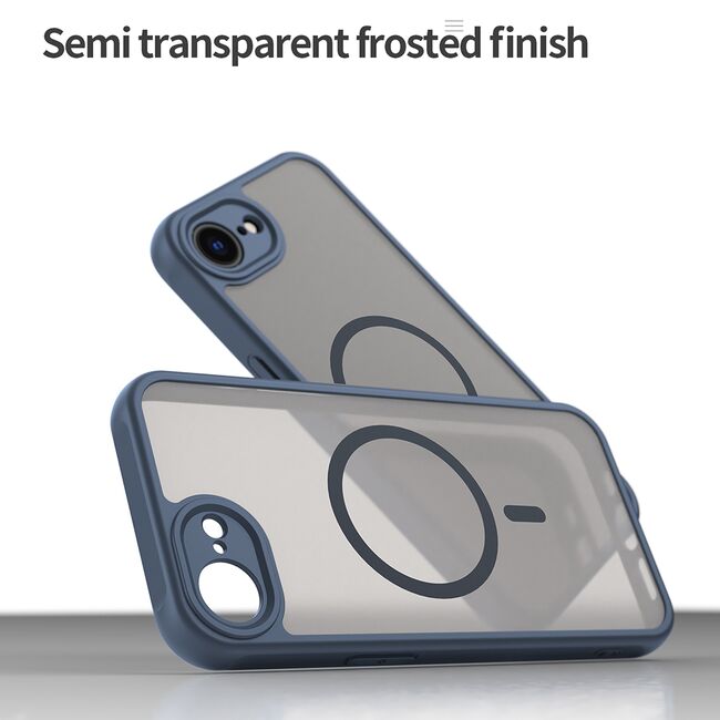 Husa pentru  iPhone 16e cu protectie pentru lentile si MagSafe EasyCharge, Ghost Series Anti-ingalbenire, frosted - Albastru