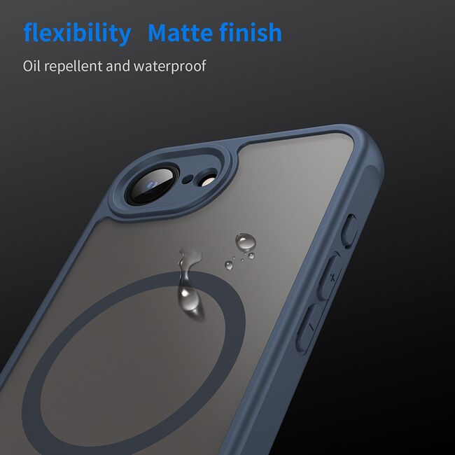 Husa pentru  iPhone 16e cu protectie pentru lentile si MagSafe EasyCharge, Ghost Series Anti-ingalbenire, frosted - Albastru