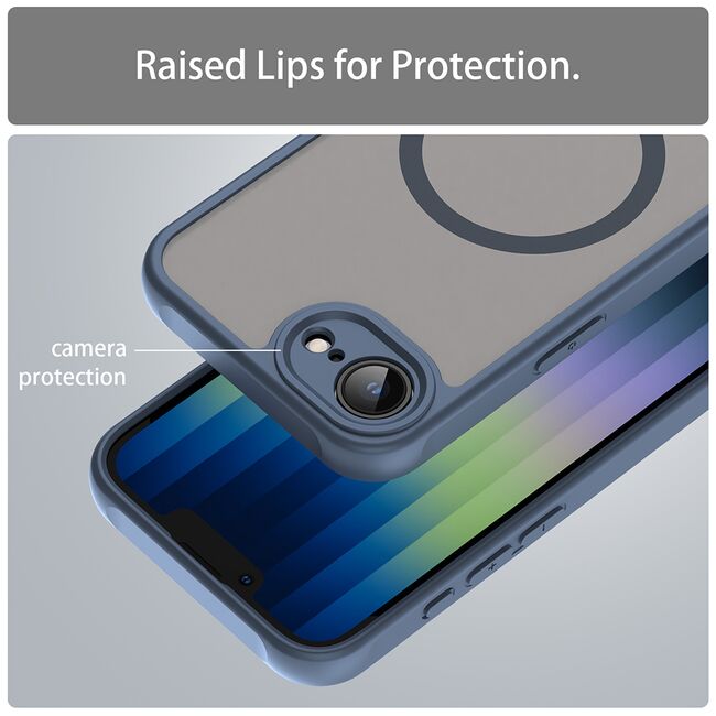 Husa pentru  iPhone 16e cu protectie pentru lentile si MagSafe EasyCharge, Ghost Series Anti-ingalbenire, frosted - Albastru