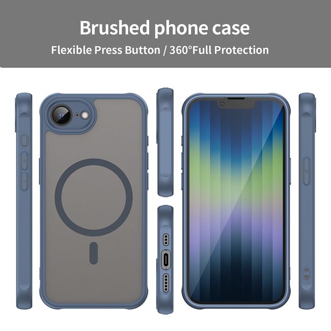 Husa pentru  iPhone 16e cu protectie pentru lentile si MagSafe EasyCharge, Ghost Series Anti-ingalbenire, frosted - Albastru