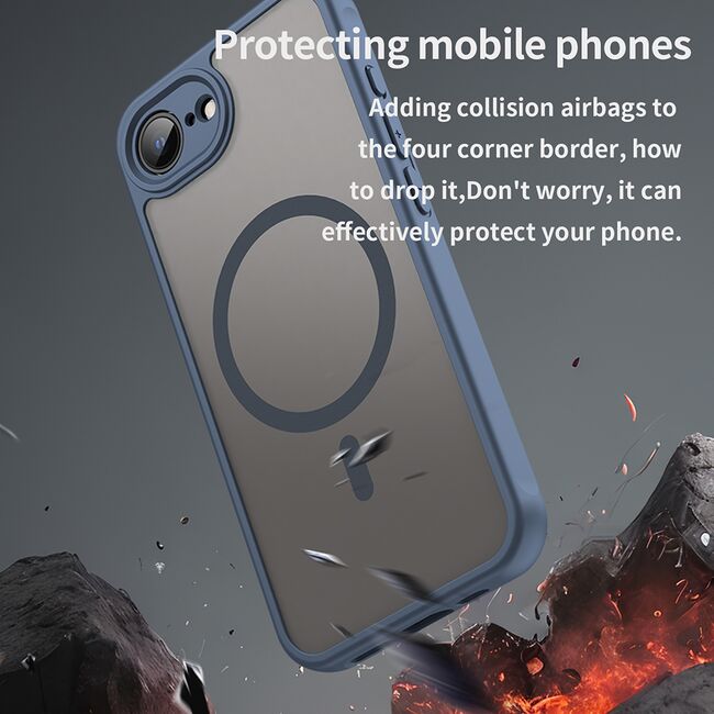 Husa pentru  iPhone 16e cu protectie pentru lentile si MagSafe EasyCharge, Ghost Series Anti-ingalbenire, frosted - Albastru