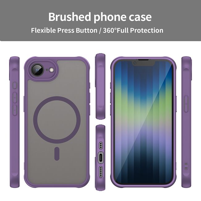 Husa pentru  iPhone 16e cu protectie pentru lentile si MagSafe EasyCharge, Ghost Series Anti-ingalbenire, frosted - Mov