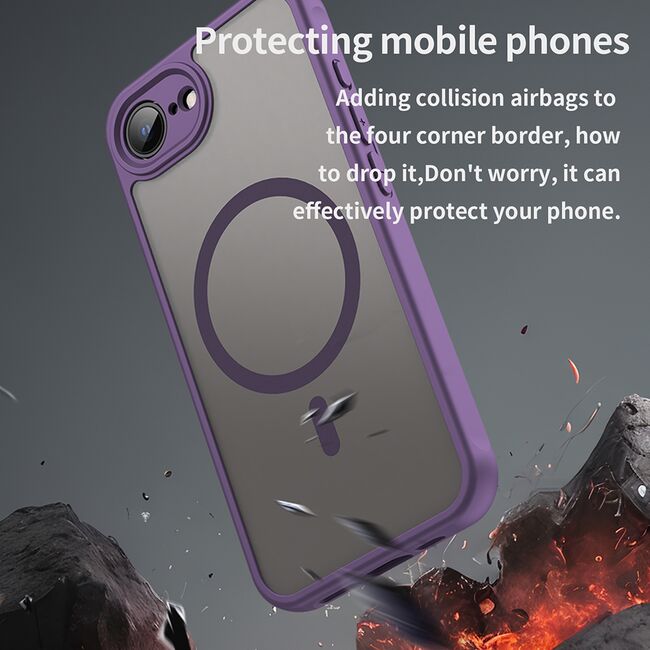 Husa pentru  iPhone 16e cu protectie pentru lentile si MagSafe EasyCharge, Ghost Series Anti-ingalbenire, frosted - Mov