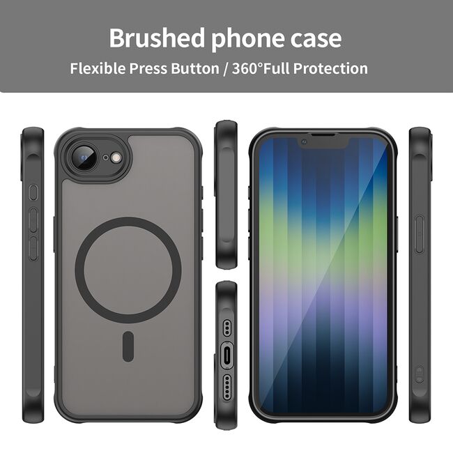 Husa pentru  iPhone 16e cu protectie pentru lentile si MagSafe EasyCharge, Ghost Series Anti-ingalbenire, frosted - Negru