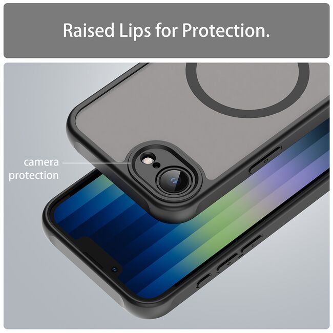 Husa pentru  iPhone 16e cu protectie pentru lentile si MagSafe EasyCharge, Ghost Series Anti-ingalbenire, frosted - Negru