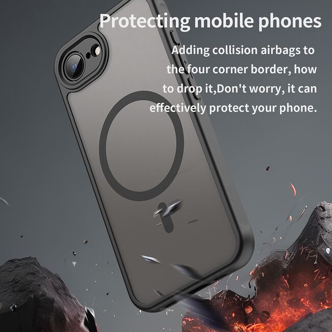 Husa pentru  iPhone 16e cu protectie pentru lentile si MagSafe EasyCharge, Ghost Series Anti-ingalbenire, frosted - Negru