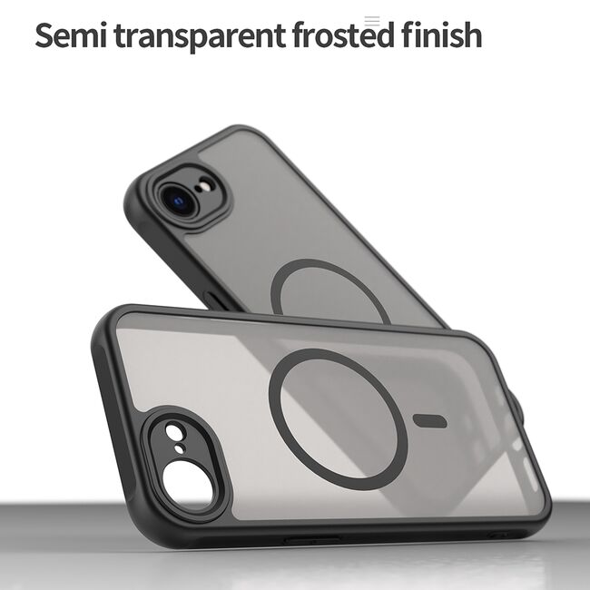 Husa pentru  iPhone 16e cu protectie pentru lentile si MagSafe EasyCharge, Ghost Series Anti-ingalbenire, frosted - Negru