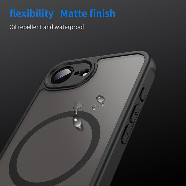 Husa pentru  iPhone 16e cu protectie pentru lentile si MagSafe EasyCharge, Ghost Series Anti-ingalbenire, frosted - Negru