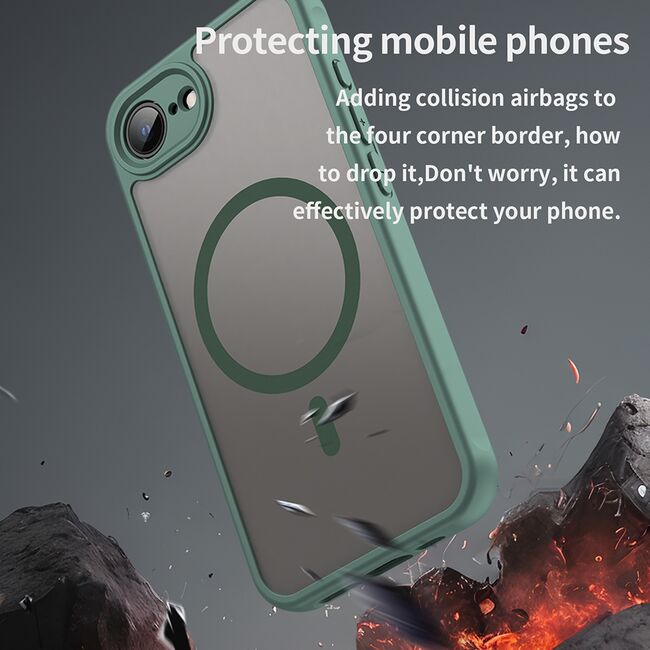 Husa pentru  iPhone 16e cu protectie pentru lentile si MagSafe EasyCharge, Ghost Series Anti-ingalbenire, frosted - Verde