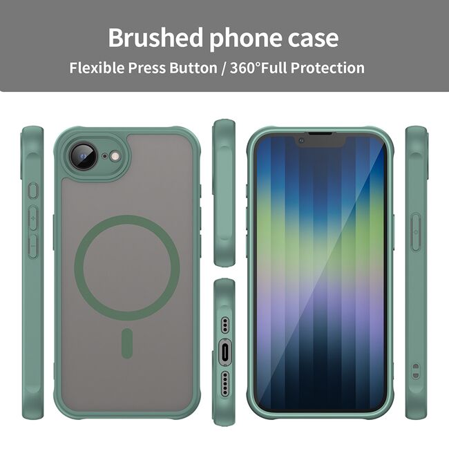 Husa pentru  iPhone 16e cu protectie pentru lentile si MagSafe EasyCharge, Ghost Series Anti-ingalbenire, frosted - Verde
