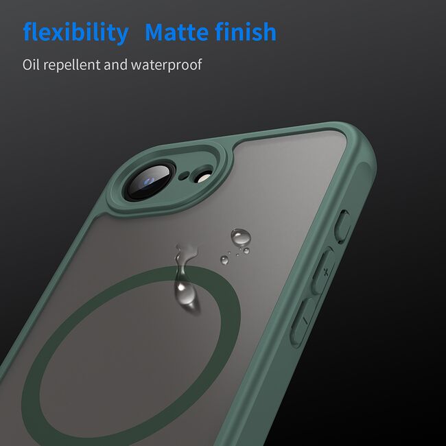 Husa pentru  iPhone 16e cu protectie pentru lentile si MagSafe EasyCharge, Ghost Series Anti-ingalbenire, frosted - Verde
