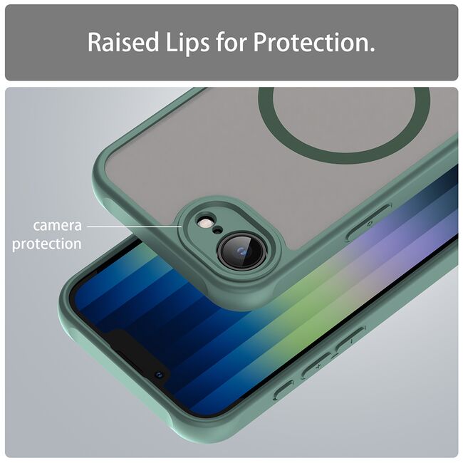 Husa pentru  iPhone 16e cu protectie pentru lentile si MagSafe EasyCharge, Ghost Series Anti-ingalbenire, frosted - Verde