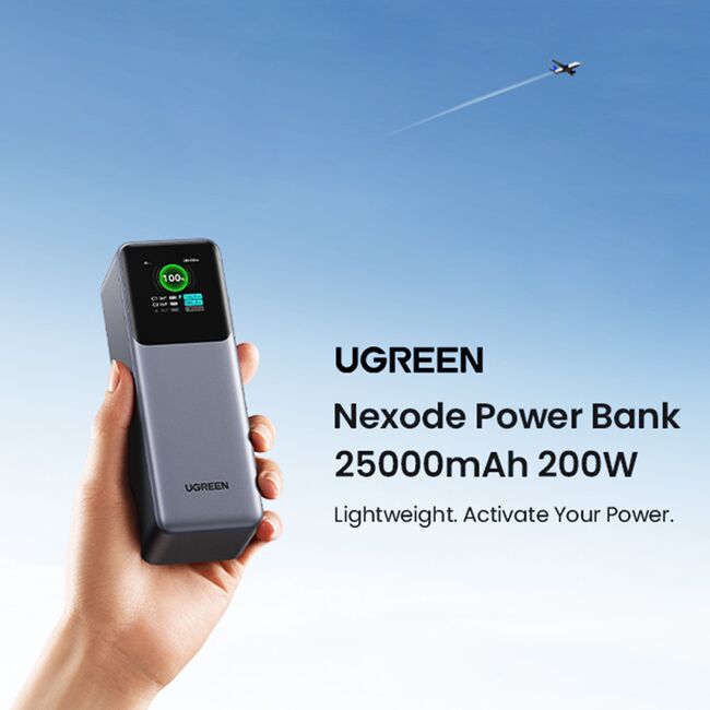 Baterie Externa cu Display Digital, 20000mAh, USB, 2x Type-C, 200W, QC, PD, 5V/3A - Ugreen PB722 (35525B) - Grey