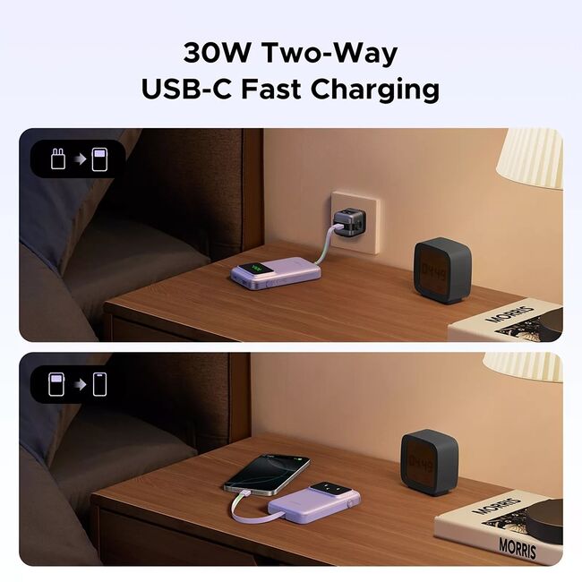 Baterie Externa pentru Telefon USB, Type-C, cu Cablu, 10000mAh, 30W - Ugreen PB511 (35604B) - Purple