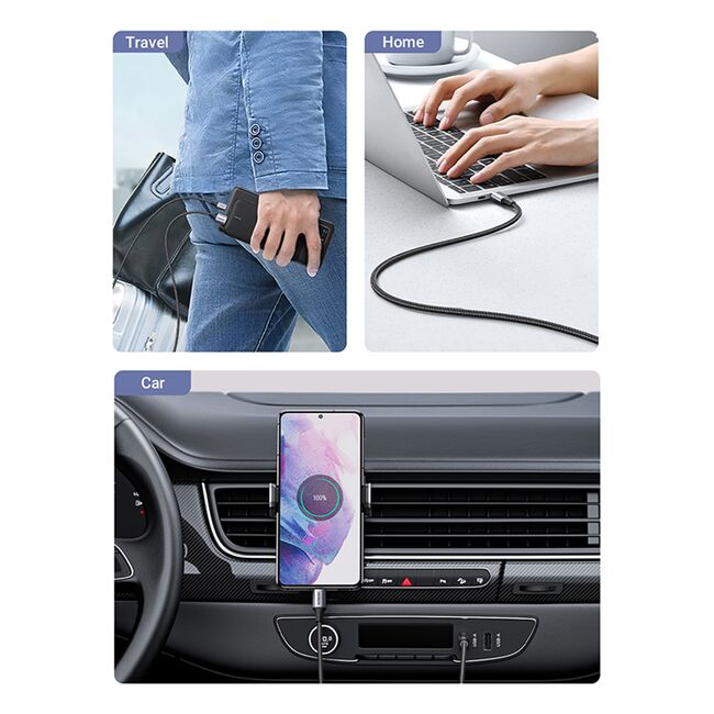 Cablu de Date USB la Type-C, PD18W, 3A, 480Mbps, QC3.0, 1m - Ugreen US288 (60126) - Space Gray