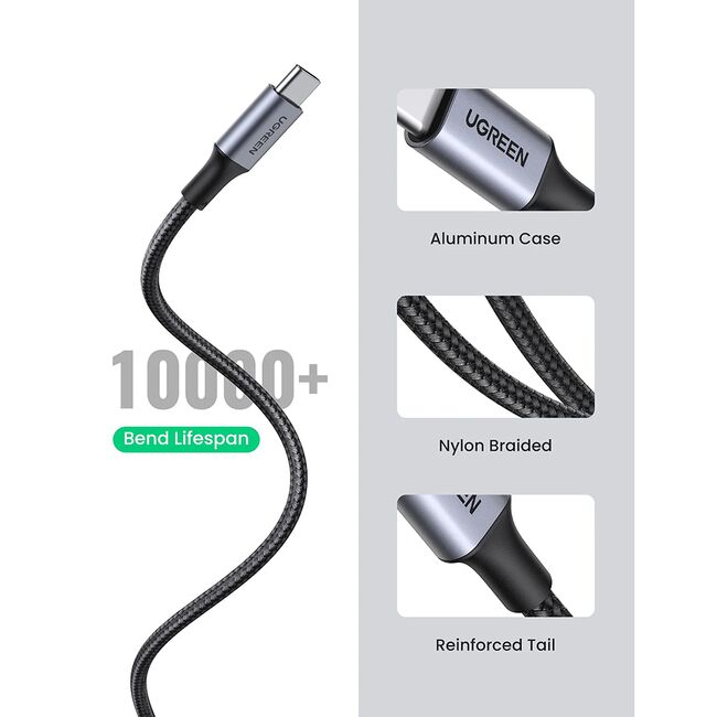 Cablu de Date, USB la Type-C, 3A, 18W, 480Mbps, Fast Charge, 2m - Ugreen US288 (60128) - Space Gray