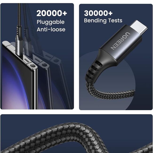 Cablu de Date USB-C la USB-C, 3A, 60W, 1m - Ugreen US567 (15373) - Black Gray