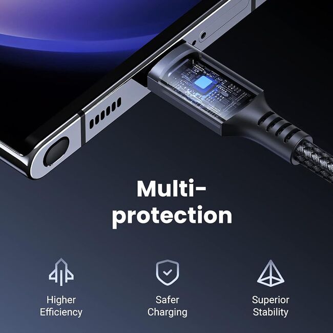 Cablu de Date USB-C la USB-C, 3A, 60W, 1m - Ugreen US567 (15373) - Black Gray