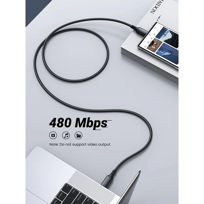 Cablu de Date USB-C la USB-C, 3A, 60W, 2m - Ugreen US567 (15374) - Black Gray