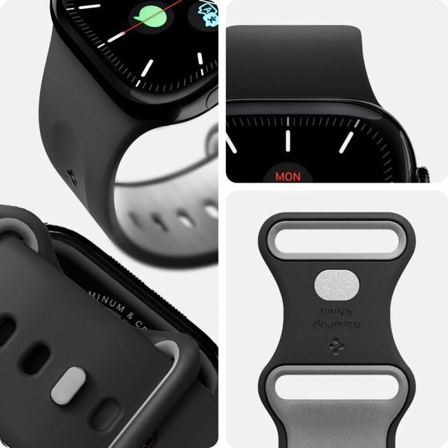 Curea pentru Apple Watch 1/2/3/4/5/6/7/8/9/10/SE/SE 2 (38/40/41/42mm) - Spigen Nano Pop - Black Sesame