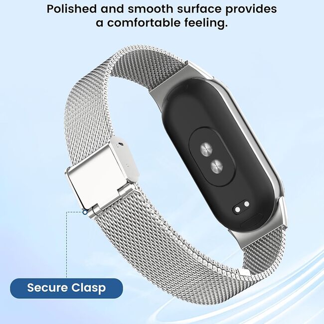 Curea pentru smartwatch Xiaomi Mi Band 8 / 8 NFC / 9 / 9 NFC - otel inoxidabil - latime 15mm Argintiu