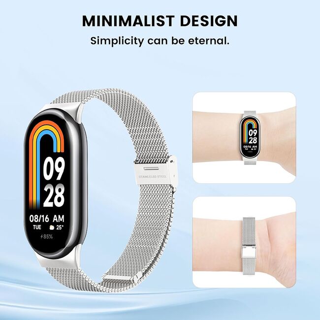 Curea pentru smartwatch Xiaomi Mi Band 8 / 8 NFC / 9 / 9 NFC - otel inoxidabil - latime 15mm Argintiu