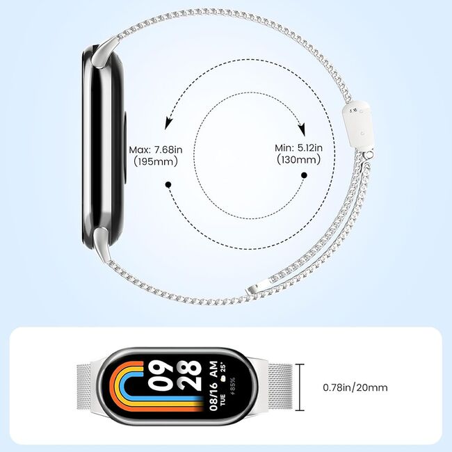 Curea pentru smartwatch Xiaomi Mi Band 8 / 8 NFC / 9 / 9 NFC - otel inoxidabil - latime 15mm Argintiu