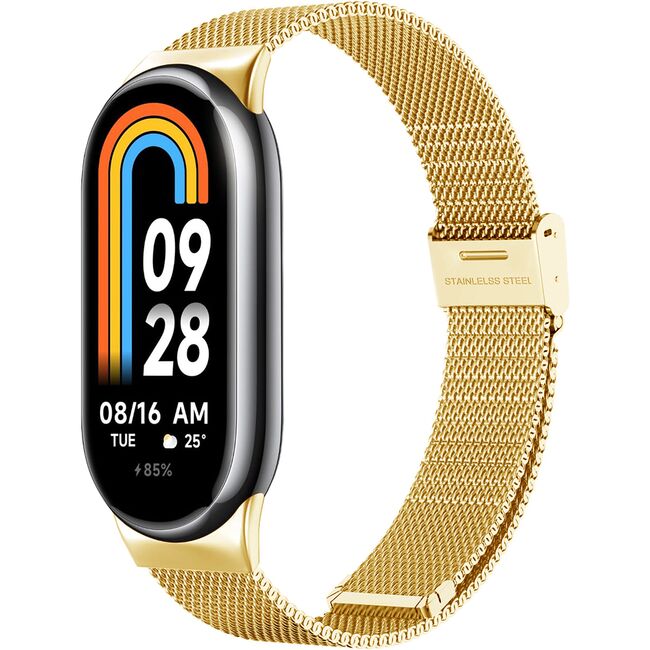 Curea pentru smartwatch Xiaomi Mi Band 8 / 8 NFC / 9 / 9 NFC - otel inoxidabil - latime 15mm Gold