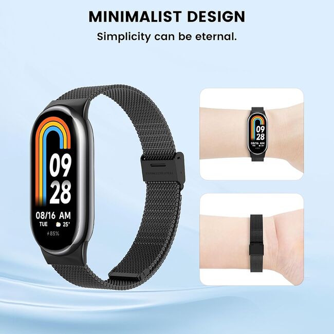 Curea pentru smartwatch Xiaomi Mi Band 8 / 8 NFC / 9 / 9 NFC - otel inoxidabil - latime 15mm Negru
