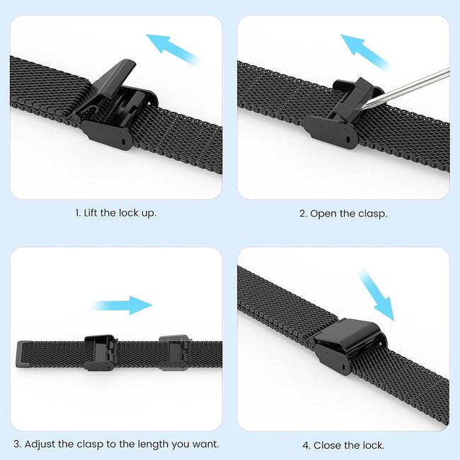Curea pentru smartwatch Xiaomi Mi Band 8 / 8 NFC / 9 / 9 NFC - otel inoxidabil - latime 15mm Negru