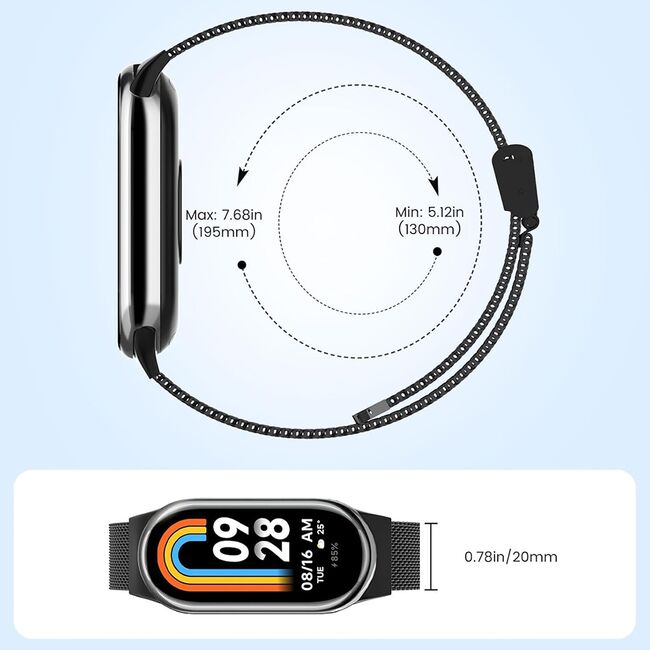 Curea pentru smartwatch Xiaomi Mi Band 8 / 8 NFC / 9 / 9 NFC - otel inoxidabil - latime 15mm Negru