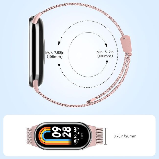 Curea pentru smartwatch Xiaomi Mi Band 8 / 8 NFC / 9 / 9 NFC - otel inoxidabil - latime 15mm Rose Gold