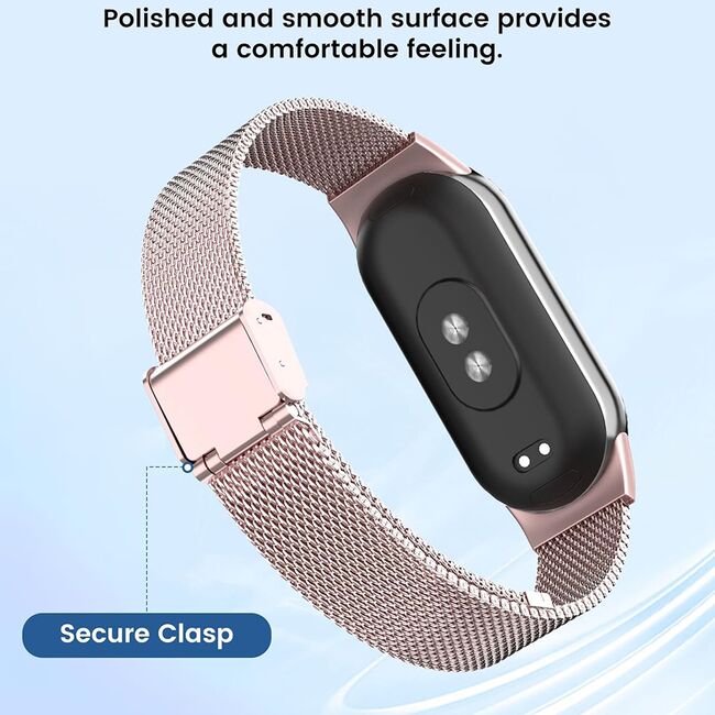 Curea pentru smartwatch Xiaomi Mi Band 8 / 8 NFC / 9 / 9 NFC - otel inoxidabil - latime 15mm Rose Gold