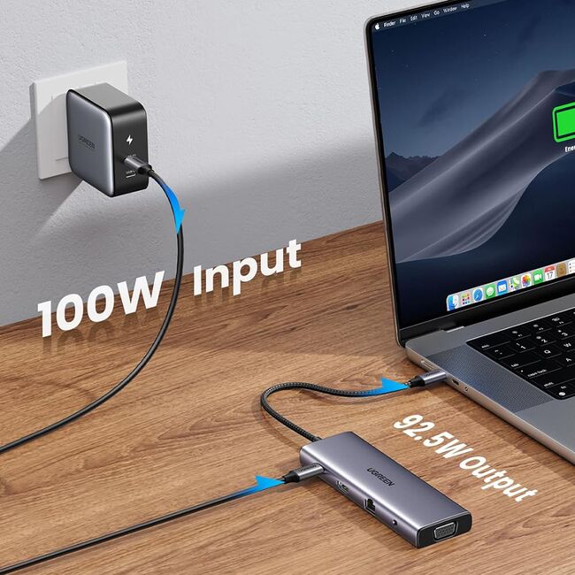Hub USB-C la Type-C, 3x USB, HDMI, RJ45, Jack 3.5mm, VGA, TF, SD Card - Ugreen CM498 (15601) - Gray