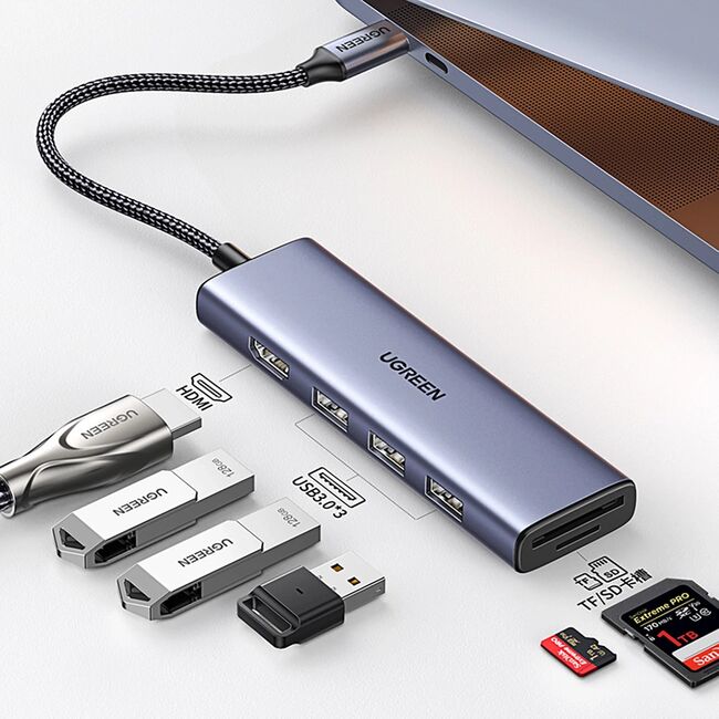 Hub Multifunctional, 3x USB3.0, Type-C, HDMI - Ugreen CM511 (20956A) - Gray