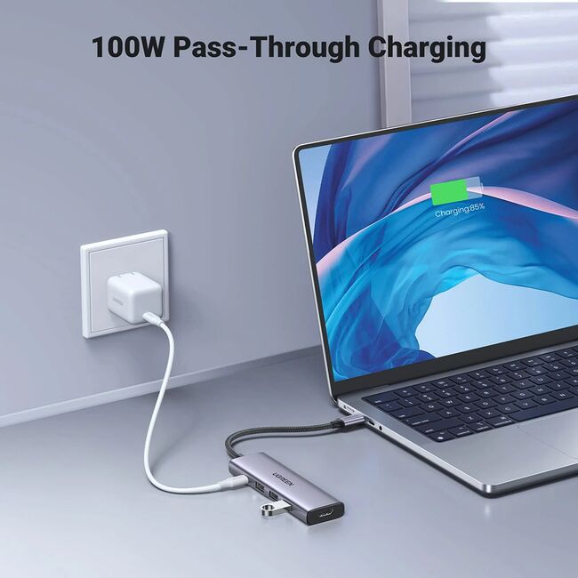 Hub Multiport, Slim, USB-C, 3x USB, HDMI, PD100W, 5Gbps, 4K, 0.2m - Ugreen (15596) - Gray