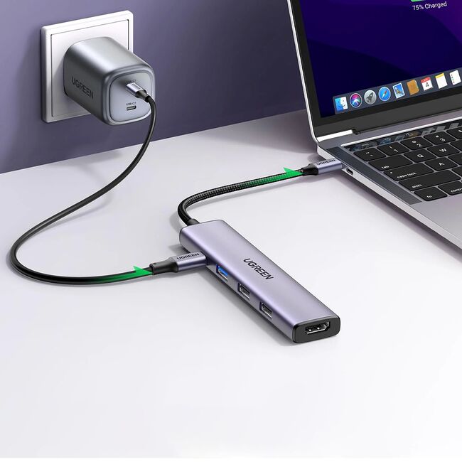Hub Multiport, Type-C, USB2.0, USB3.0, HDMI, 100W - Ugreen (15495) - Gray