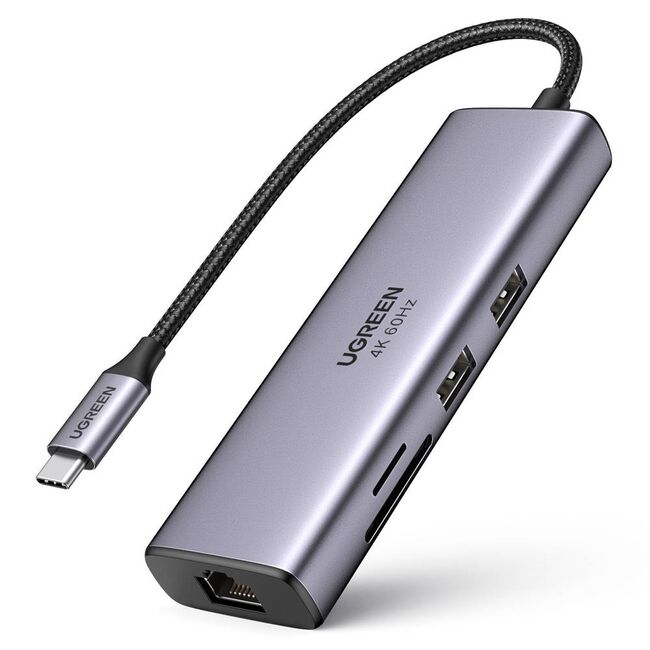 Hub Multiport, USB3.2, Type-C, HDMI, RJ45, PD100W, 0.2m - Ugreen (60515) - Gray