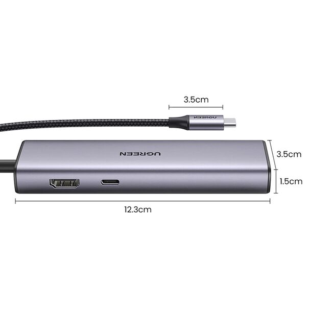 Hub USB-C, 2x USB, HDMI, RJ45, TF, SD Card, 4K, 100W - Ugreen (90568) - Gray