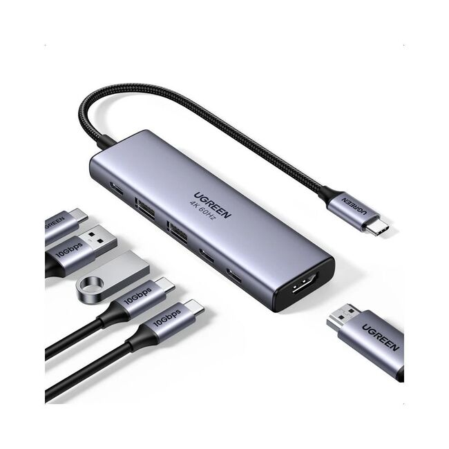 Hub USB-C la 3x Type-C, 2x USB3.2, HDMI, PD100W, 10 Gbps, 4K@60Hz - Ugreen (35999) - Gray