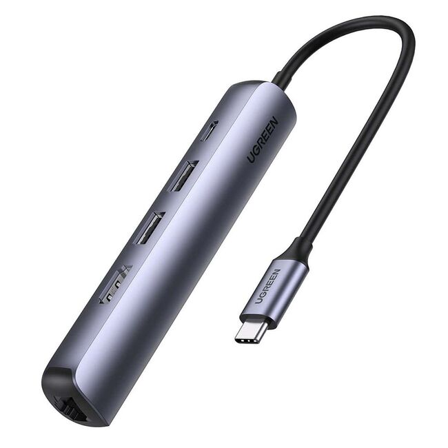 Hub USB-C la Type-C, 2x USB, HDMI, RJ45 - Ugreen (10919) - Gray