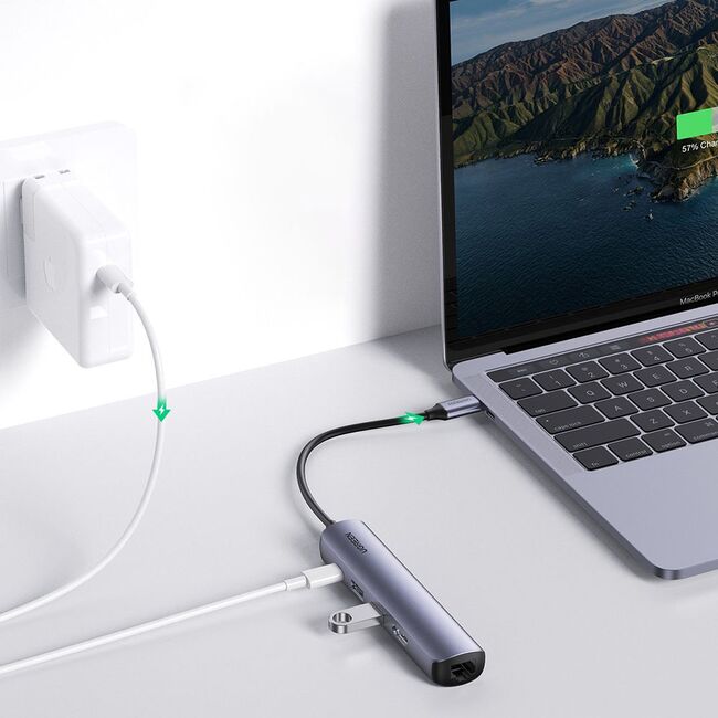 Hub USB-C la Type-C, 2x USB, HDMI, RJ45 - Ugreen (10919) - Gray