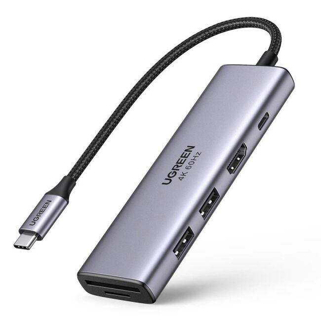 Hub USB-C la Type-C, 2x USB, HDMI, TF, SD Card - Ugreen (60384) - Gray