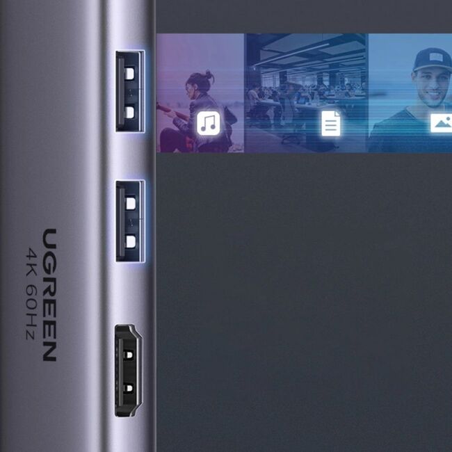 Hub USB-C la Type-C, 2x USB, HDMI, TF, SD Card - Ugreen (60384) - Gray