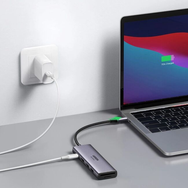 Hub USB-C la Type-C, 2x USB, HDMI, TF, SD Card - Ugreen (60384) - Gray