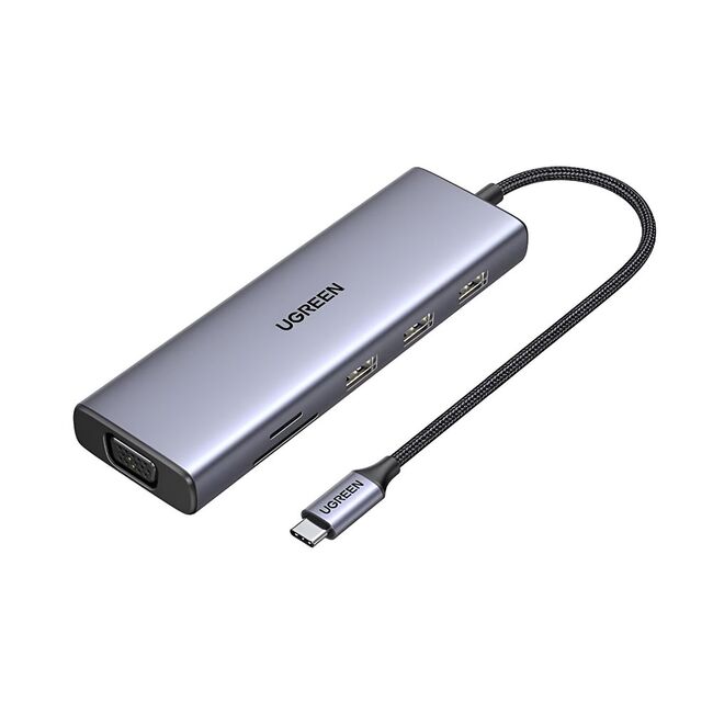 Hub USB-C la Type-C, 3x USB, HDMI, RJ45, VGA, TF, SD Card - Ugreen (15600) - Gray